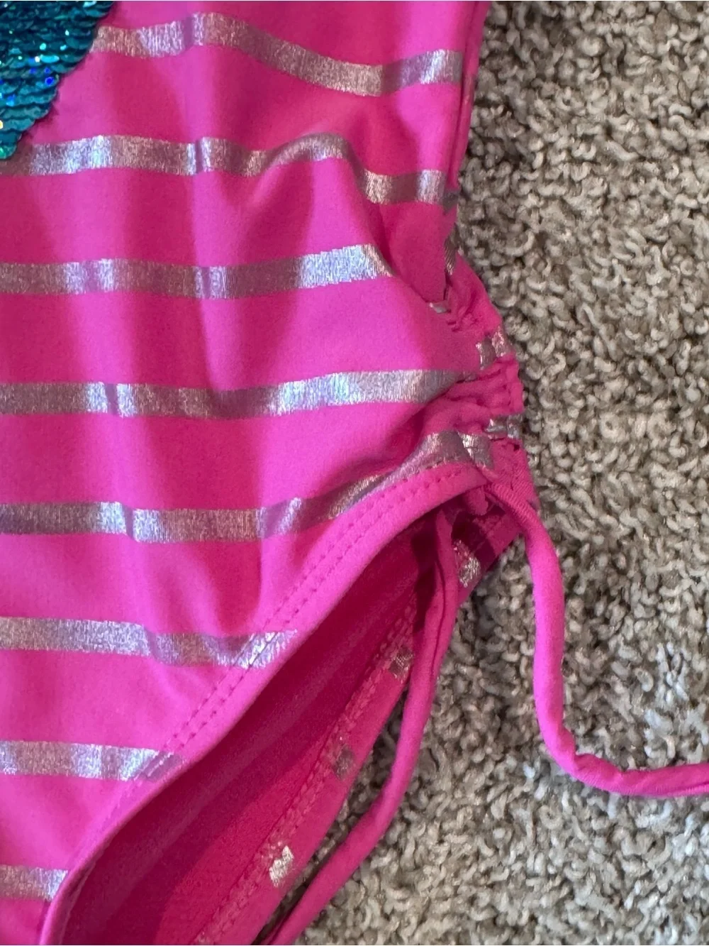 Girls Pink Sequin Mermaid One-Piece Swimsuit with Side Ties Size 4